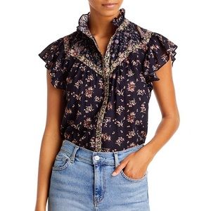 Rebecca Taylor La Vie Short Sleeve Ruffled Blouse